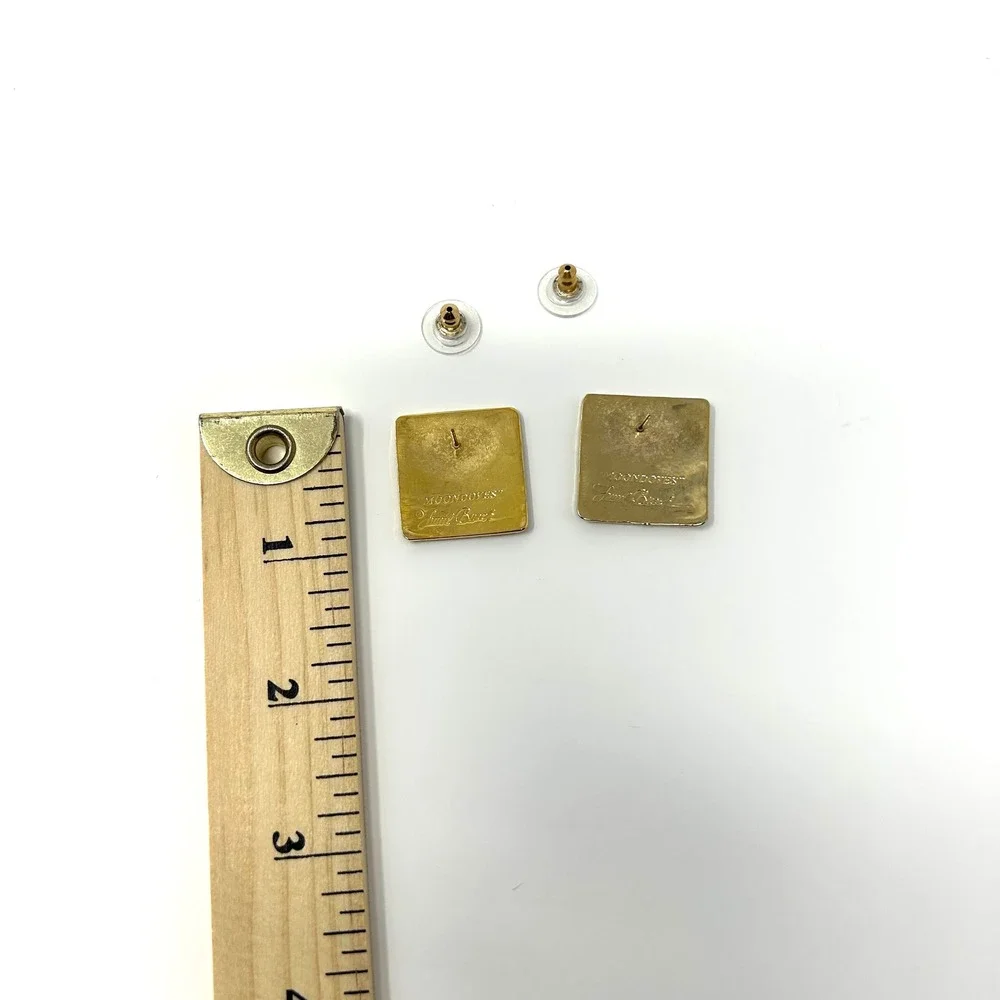 VTG Laurel Burch Moondoves Square‎ Enamel Bird Earrings Gold Tone Studs
